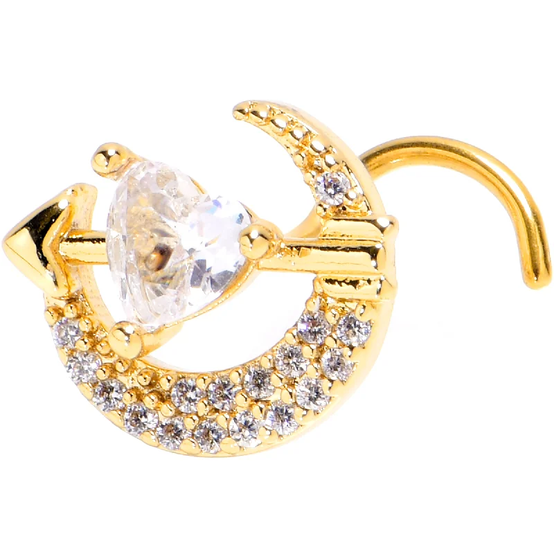 Silver Hoop Nose Rings -20 Gauge 7mm Clear CZ Gem Gold Tone Moon Lover Left Side Nose Screw Silver Hoop Nose Rings -20 Gauge 7mm Clear CZ Gem Gold Tone Moon Lover Left Side Nose Screw