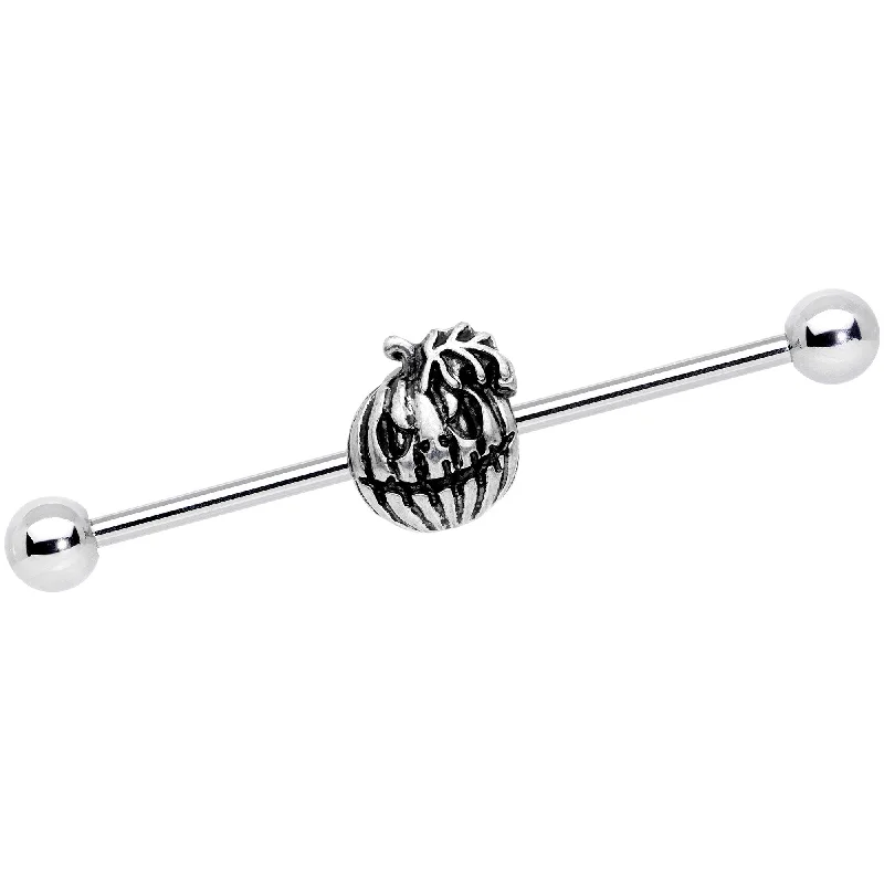Women's Earrings – Elegant Designs for Every Personality--14 Gauge Spooky Smiling Jack O Lantern Industrial Barbell 38mm