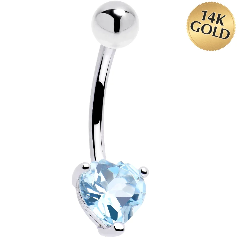 Designer Belly Rings for Fashion-Forward Women -16 Gauge 14kt White Gold Genuine Blue Topaz Heart Belly Ring Designer Belly Rings for Fashion-Forward Women -16 Gauge 14kt White Gold Genuine Blue Topaz Heart Belly Ring