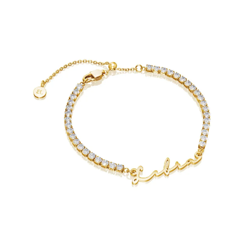 Women's Bangles with Subtle Engraving-Signature Name Tennis Bracelet (Gold)