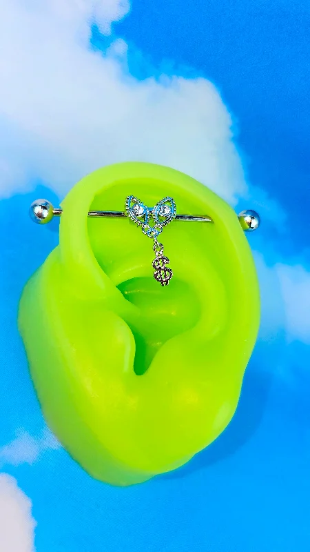 Women's Earrings – Elegant Designs for Every Personality--14 Gauge Clear Gem Seeing Money Dangle Industrial Barbell 38mm