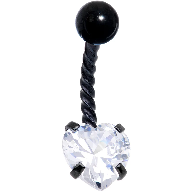 Belly Rings with Silver Finish -Clear CZ Gem Black IP Valentine Heart Seriously Twisted Belly Ring Belly Rings with Silver Finish -Clear CZ Gem Black IP Valentine Heart Seriously Twisted Belly Ring