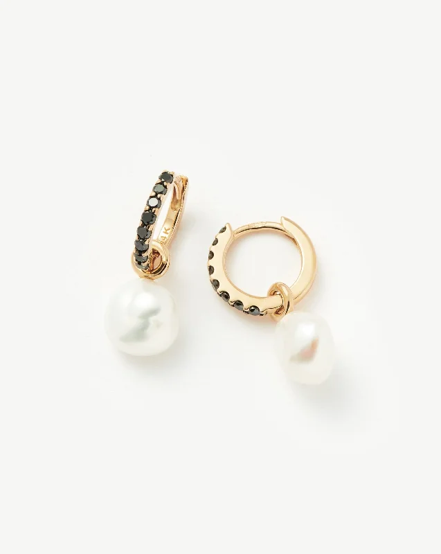 Women's Earrings – Elegant Designs for Every Personality--Fine Diamond & Pearl Charm Hoop Earrings | 14k Solid Gold/Pearl & Black Diamond Women's Earrings – Elegant Designs for Every Personality--Fine Diamond & Pearl Charm Hoop Earrings | 14k Solid Gold/Pearl & Black Diamond