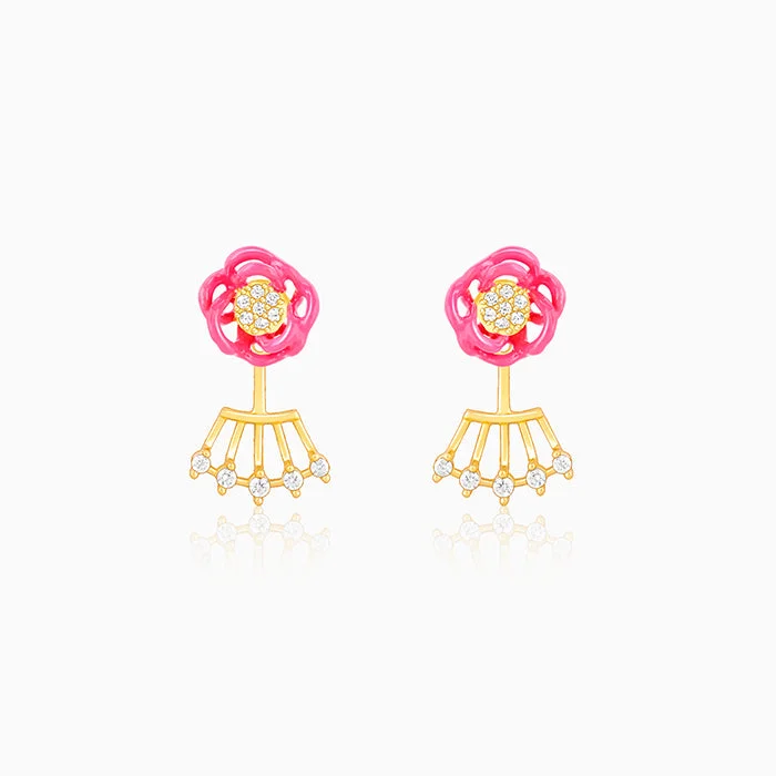 Women's Earrings – Elegant Designs for Every Personality--Golden Pink Brahma Kamal Convertible Earrings Women's Earrings – Elegant Designs for Every Personality--Golden Pink Brahma Kamal Convertible Earrings