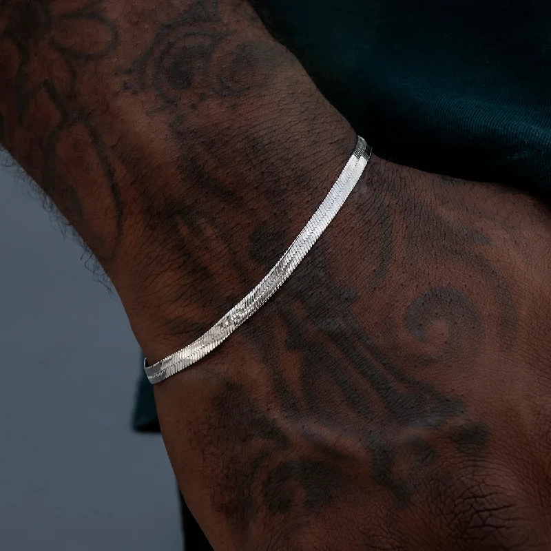 Trendy Beaded Bracelets for Men with Bright Colors-Herringbone Bracelet in White Gold- 4mm Trendy Beaded Bracelets for Men with Bright Colors-Herringbone Bracelet in White Gold- 4mm