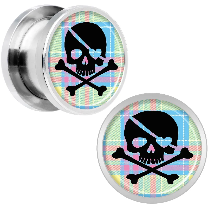 Women's Earrings – Elegant Designs for Every Personality--Pink Green Plaid Heart Skull Steel Screw Fit Plug Set 1/2 Women's Earrings – Elegant Designs for Every Personality--Pink Green Plaid Heart Skull Steel Screw Fit Plug Set 1/2
