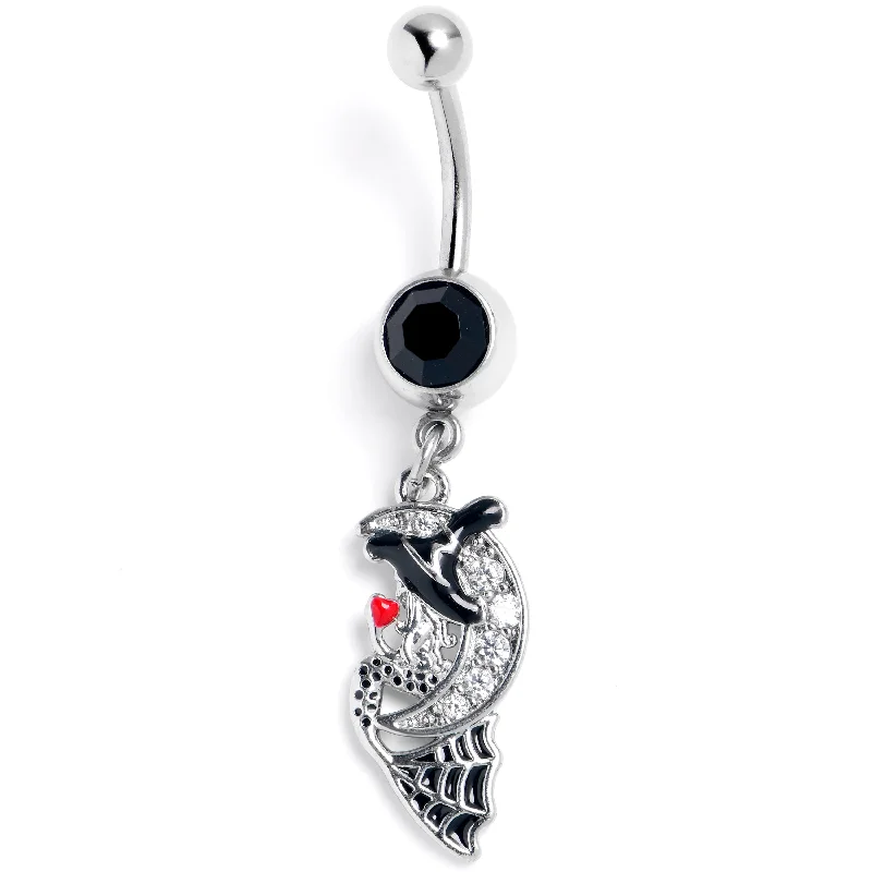 Belly Rings for Fashionistas -Clear Black Gem Crescent Moon Witch Halloween Dangle Belly Ring Belly Rings for Fashionistas -Clear Black Gem Crescent Moon Witch Halloween Dangle Belly Ring