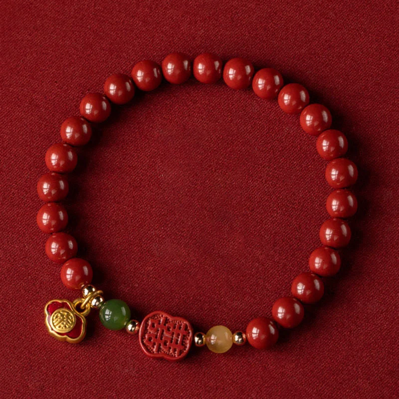 Artistic Silver Bangles for Women-Buddha Stones Cinnabar Happiness Calm Bracelet