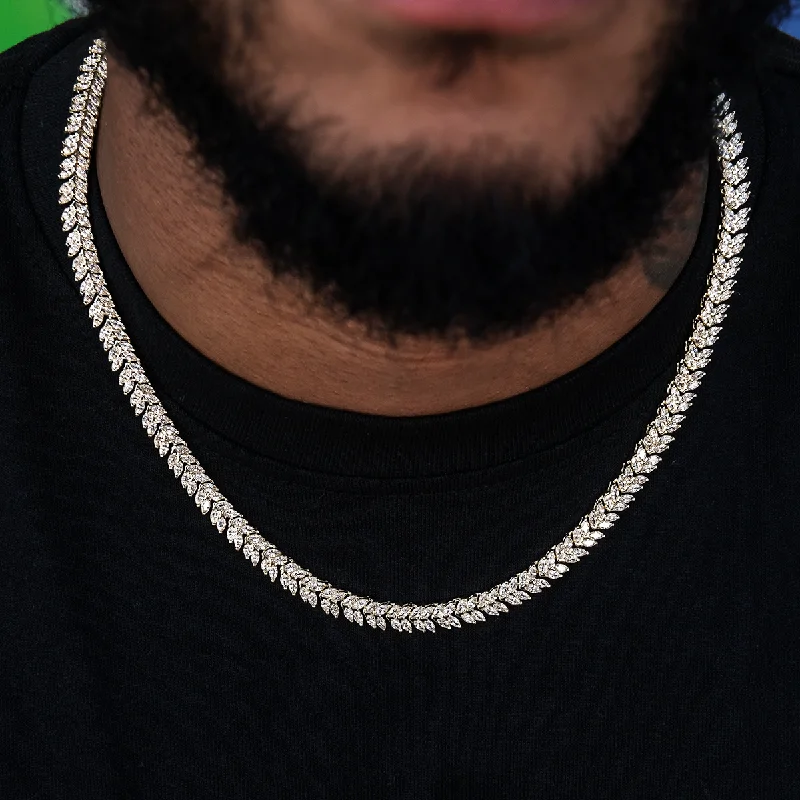 Exclusive Men's Necklaces & Pendants for the Modern Gentleman-Iced Herringbone Chain in Yellow Gold- 7mm Exclusive Men's Necklaces & Pendants for the Modern Gentleman-Iced Herringbone Chain in Yellow Gold- 7mm