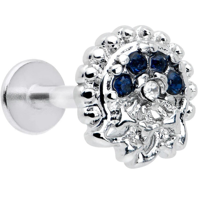 Lip Rings with Unique Accents16 Gauge 5/16 Blue Clear Gem Abstract Arch Labret Monroe Tragus