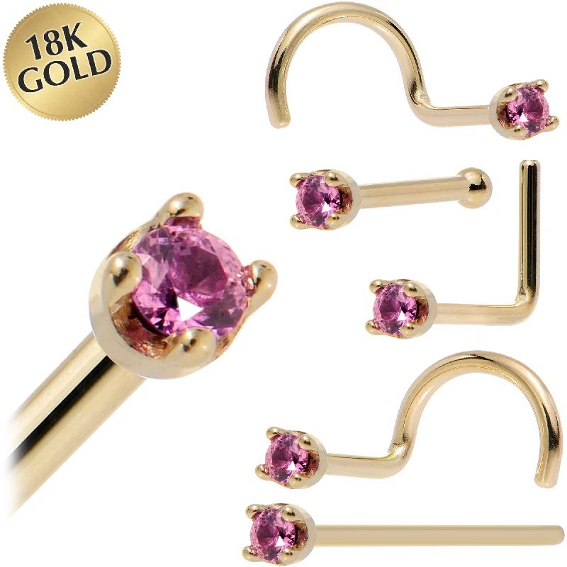 Simple Yet Elegant Nose Rings -Solid 18KT Yellow Gold 1.5mm Genuine Pink Sapphire Nose Ring