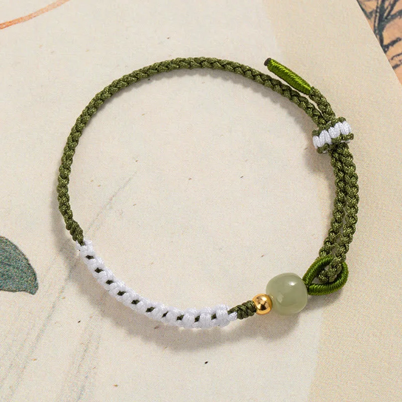 Set of Bangles for Women-Buddha Stones 925 Sterling Silver Hetian Jade Bead Luck Braided Rope Bracelet Set of Bangles for Women-Buddha Stones 925 Sterling Silver Hetian Jade Bead Luck Braided Rope Bracelet