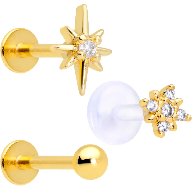 Customizable Lip Rings for Individual Style16 Gauge 5/16 Clear CZ Gem Gold Tone Stars Labret Tragus Set of 3 Customizable Lip Rings for Individual Style16 Gauge 5/16 Clear CZ Gem Gold Tone Stars Labret Tragus Set of 3