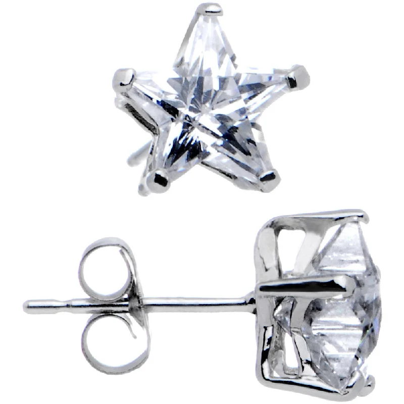 Women's Earrings – Elegant Designs for Every Personality--14kt White Gold .80ct Basket Set Star CZ Stud Earrings Women's Earrings – Elegant Designs for Every Personality--14kt White Gold .80ct Basket Set Star CZ Stud Earrings