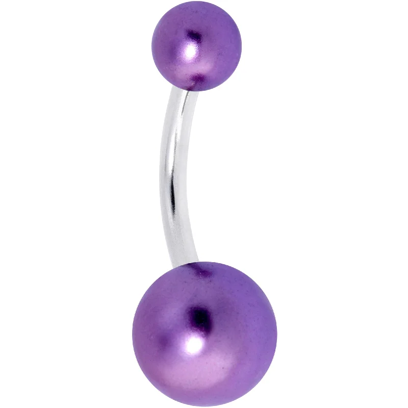 Unique Belly Rings for Bold Look -Purple Pearlescent Acrylic Ball Belly Ring