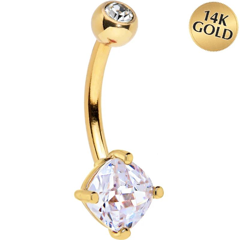 Comfortable Belly Rings with Custom Fit -16 Gauge Solid 14KT Yellow Gold 5mm Cubic Zirconia SQUARE Belly Ring Comfortable Belly Rings with Custom Fit -16 Gauge Solid 14KT Yellow Gold 5mm Cubic Zirconia SQUARE Belly Ring