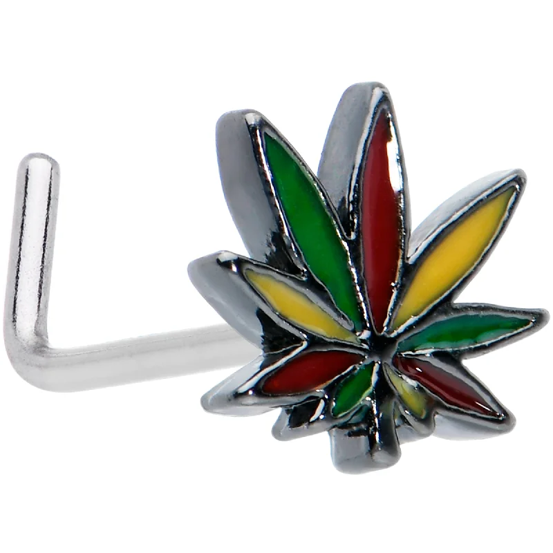 Nose Rings for Personalized Fashion -20 Gauge 1/4 Multicolor Pot Leaf L Shape Nose Ring Nose Rings for Personalized Fashion -20 Gauge 1/4 Multicolor Pot Leaf L Shape Nose Ring
