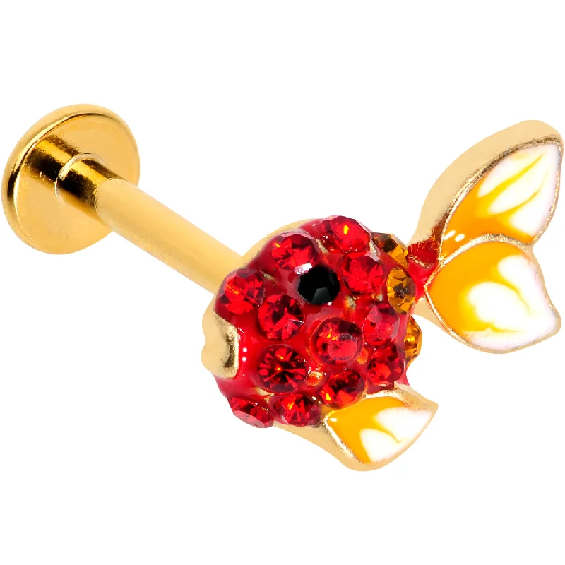 Elegant Lip Rings for Chic Appeal16 Gauge 5/16 Red Gem Gold Tone Blowfish Labret Monroe Tragus
