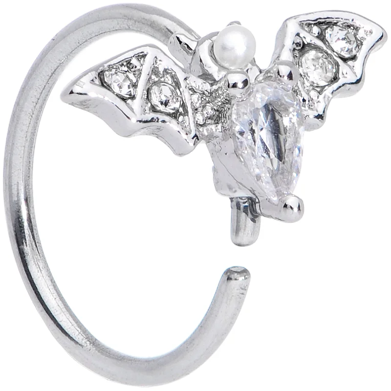 Colored Nose Rings -20 Gauge 5/16 Clear White Accent Bat Halloween Nose Hoop
