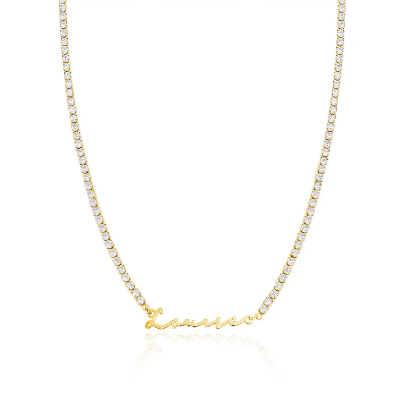 Shop Classic Women's Necklaces & Pendants with a Modern Twist-Signature Name Tennis Necklace (Gold) Shop Classic Women's Necklaces & Pendants with a Modern Twist-Signature Name Tennis Necklace (Gold)