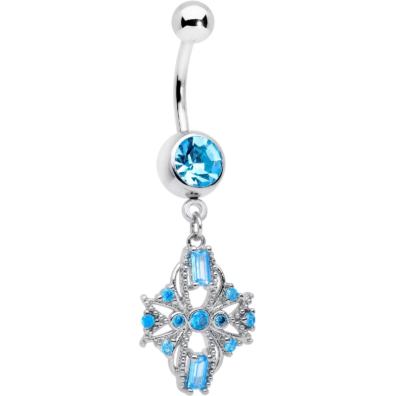 Unique Belly Rings for Bold Fashion Choices -Blue CZ Gem Opulent Cross Dangle Belly Ring Unique Belly Rings for Bold Fashion Choices -Blue CZ Gem Opulent Cross Dangle Belly Ring