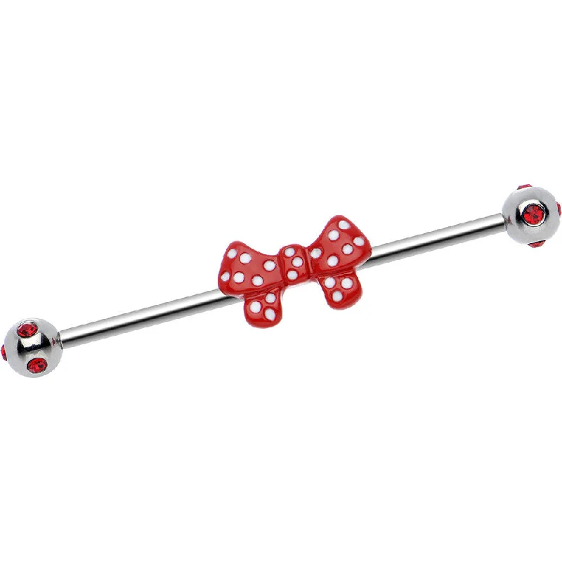 Women's Earrings – Elegant Designs for Every Personality--14 Gauge Red Gem Steel Red White Polka Dot Industrial Barbell 37mm Women's Earrings – Elegant Designs for Every Personality--14 Gauge Red Gem Steel Red White Polka Dot Industrial Barbell 37mm