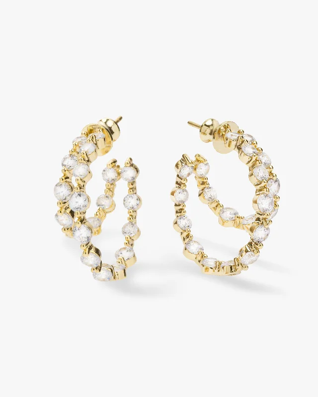 Women's Earrings – Elegant Designs for Every Personality--She's an Icon Double Hoops - Gold|White Diamondettes Women's Earrings – Elegant Designs for Every Personality--She's an Icon Double Hoops - Gold|White Diamondettes