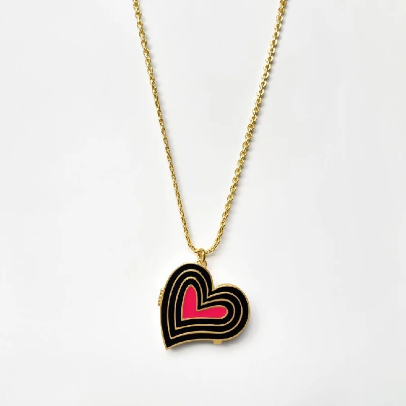 Shop Classic Women's  Necklaces & Pendants with a Modern Twist-Deco Heart Locket (Onyx & Pink) - Gold
