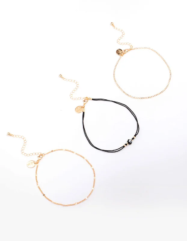Stunning Anklets with Custom Touch-Gold Evil Eye Chain Anklet 3-Pack
