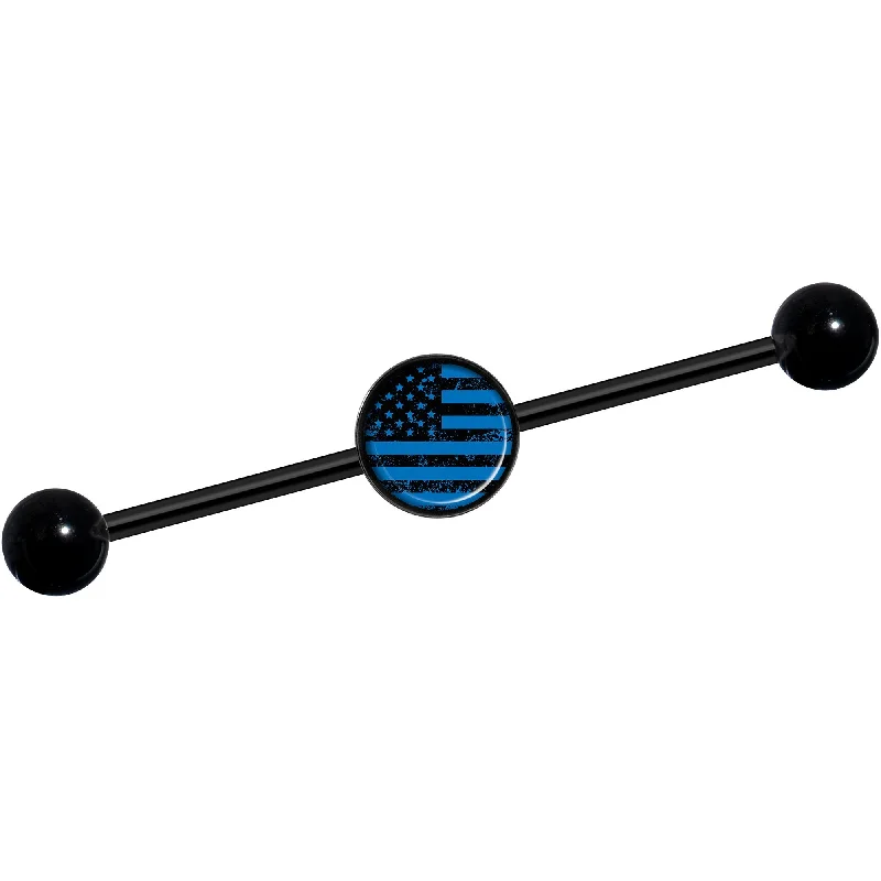 Women's Earrings – Elegant Designs for Every Personality--14 Gauge Blue American Flag Black Industrial Barbell 37mm Women's Earrings – Elegant Designs for Every Personality--14 Gauge Blue American Flag Black Industrial Barbell 37mm