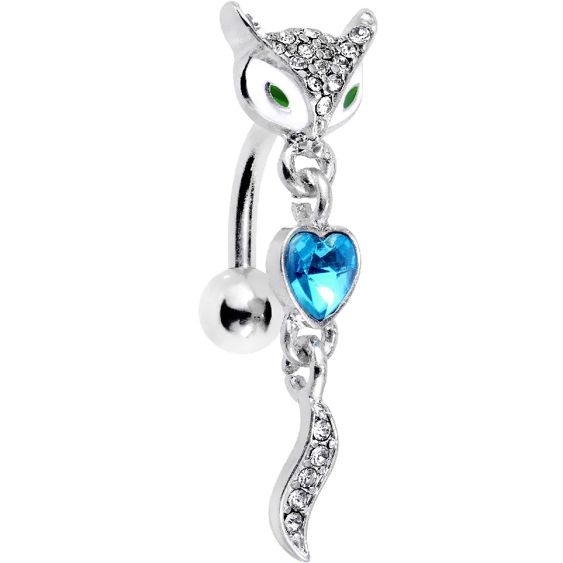 Comfortable Belly Rings for Glamorous Style -Blue Gem Heart Fierce Fox Head Top Mount Dangle Belly Ring Comfortable Belly Rings for Glamorous Style -Blue Gem Heart Fierce Fox Head Top Mount Dangle Belly Ring