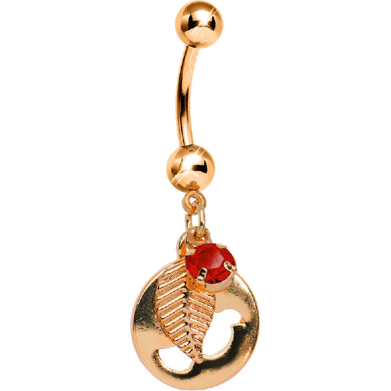 Trendy Belly Rings for Chic Look -Red Gem Rose Gold Dove Bird Apple Dangle Belly Ring Trendy Belly Rings for Chic Look -Red Gem Rose Gold Dove Bird Apple Dangle Belly Ring