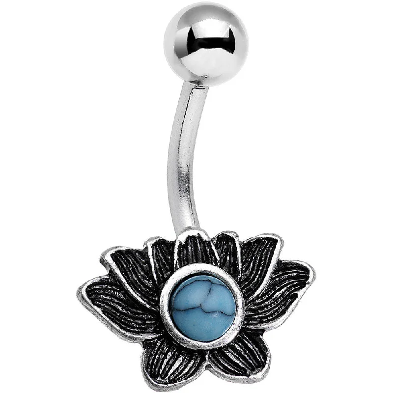 Stylish Belly Rings for Bold Fashion Choices -Faux Turquoise Southwest Horizon Flower Belly Ring Stylish Belly Rings for Bold Fashion Choices -Faux Turquoise Southwest Horizon Flower Belly Ring