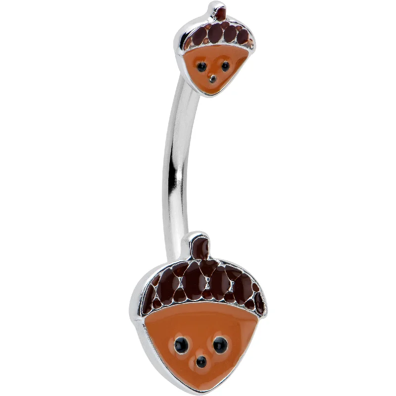 Beautiful Belly Rings with Shiny Detail -Autumn Acorn Face Brown Fall Double Mount Belly Ring Beautiful Belly Rings with Shiny Detail -Autumn Acorn Face Brown Fall Double Mount Belly Ring