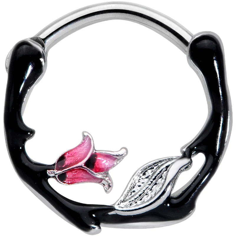 Women's Earrings – Elegant Designs for Every Personality--16 Gauge 3/8 Pink Flower Black Cartilage Clicker