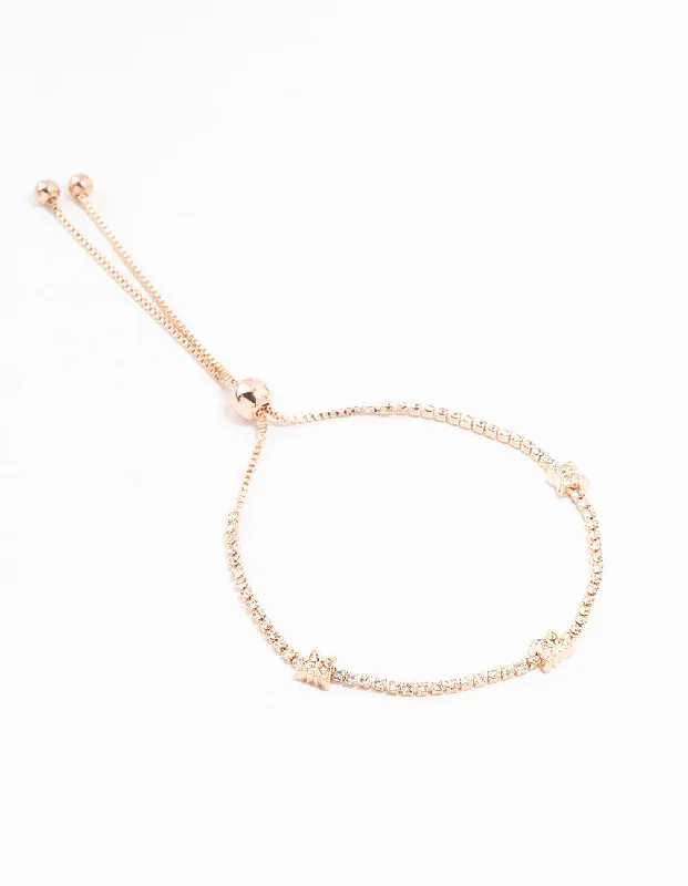 Chunky Bangles for Women-Rose Gold Butterfly Station Czech Crystals Toggle Bracelet