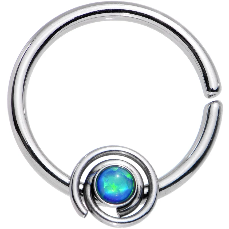 Nose Rings for Distinctive Look -16 Gauge 3/8 Blue Synthetic Opal Swirl Set Circular Ring Nose Rings for Distinctive Look -16 Gauge 3/8 Blue Synthetic Opal Swirl Set Circular Ring