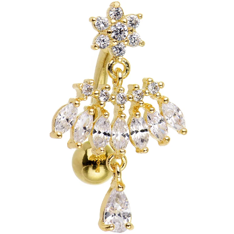 Belly Rings for Fashion Enthusiasts -Clear CZ Gold Tone Chandelier Top Mount Dangle Belly Ring Belly Rings for Fashion Enthusiasts -Clear CZ Gold Tone Chandelier Top Mount Dangle Belly Ring