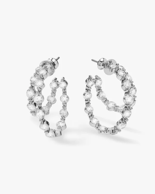 Women's Earrings – Elegant Designs for Every Personality--She's an Icon Double Hoops - Silver|White Diamondettes Women's Earrings – Elegant Designs for Every Personality--She's an Icon Double Hoops - Silver|White Diamondettes