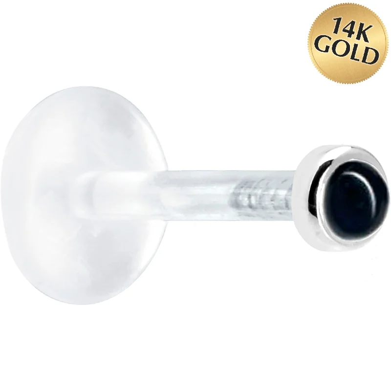 Women's Earrings – Elegant Designs for Every Personality--16 Gauge 5/16 Solid 14KT White Gold 2mm Genuine Onyx Bioplast Tragus Earring Stud