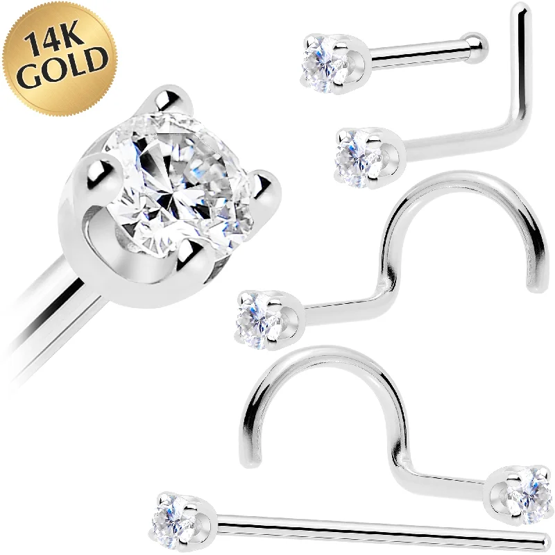 Nose Rings for Vintage Look -14k White Gold 2mm Moissanite Nose Ring