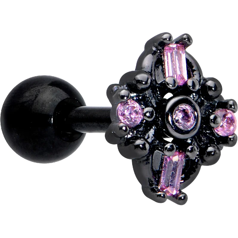 Women's Earrings – Elegant Designs for Every Personality--16 Gauge 1/4 Pink Gem Black Opulent Cross Cartilage Tragus Earring Women's Earrings – Elegant Designs for Every Personality--16 Gauge 1/4 Pink Gem Black Opulent Cross Cartilage Tragus Earring