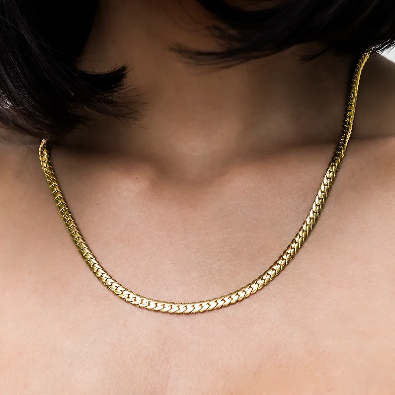 Shop Classic Women's Necklaces & Pendants with a Modern Twist-South Beach Cuban™ Necklace in Yellow Gold- 5mm Shop Classic Women's Necklaces & Pendants with a Modern Twist-South Beach Cuban™ Necklace in Yellow Gold- 5mm