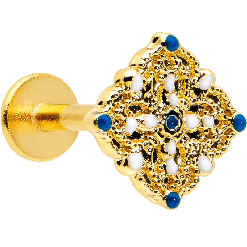 Silver Lip Rings for Bold Fashion16 Gauge 5/16 Blue Gem Gold Tone Lacy Rhombus Labret Monroe Tragus
