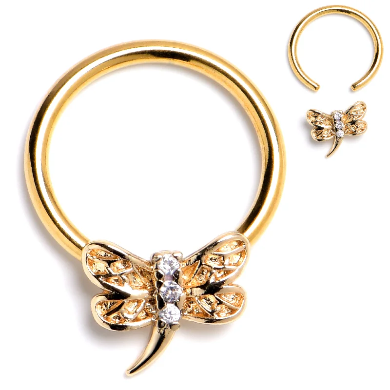 Women's Earrings – Elegant Designs for Every Personality--16 Gauge 3/8 Clear Gem Gold Tone Filigree Dragonfly BCR Captive Ring Women's Earrings – Elegant Designs for Every Personality--16 Gauge 3/8 Clear Gem Gold Tone Filigree Dragonfly BCR Captive Ring