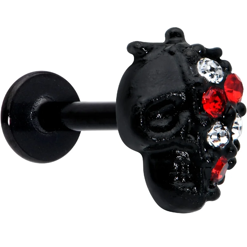 Comfortable and Fashionable Lip Rings16 Gauge 5/16 Red Clear Gem Black Skull Halloween Labret Monroe Tragus