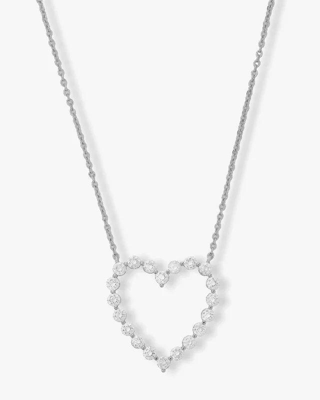 Shop Classic Women's  Necklaces & Pendants with a Modern Twist-She's an Icon Heart Necklace - Silver|White Diamondettes