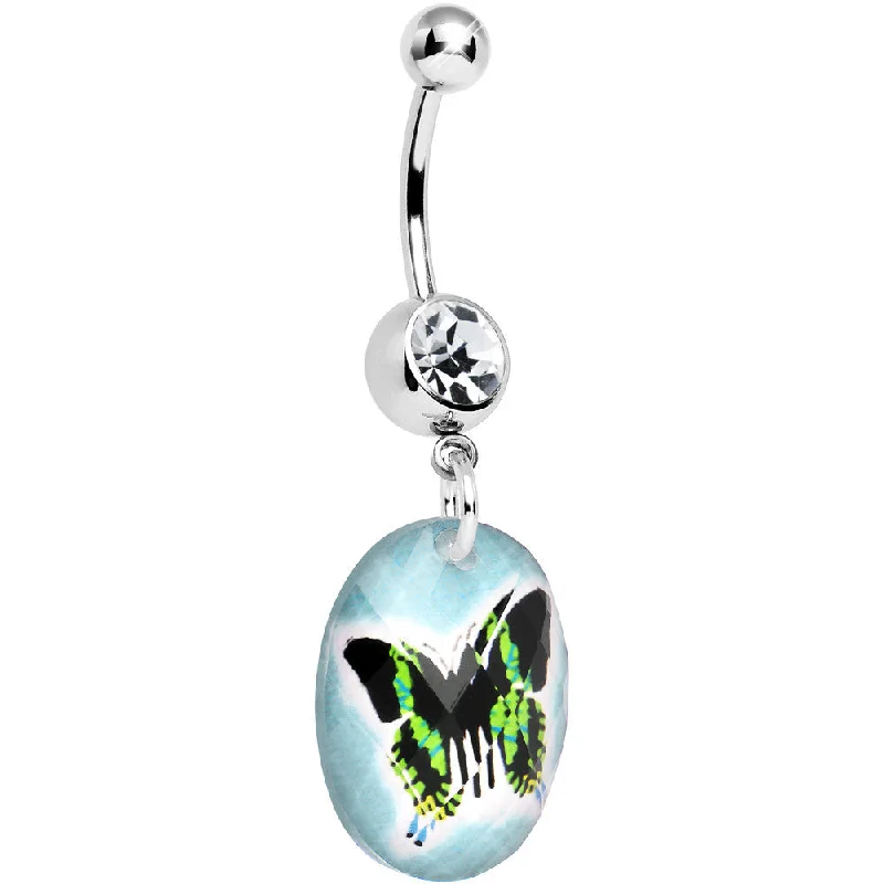 Comfortable Belly Rings with Radiant Detail -Aqua Gem Black Butterfly Dangle Belly Ring Comfortable Belly Rings with Radiant Detail -Aqua Gem Black Butterfly Dangle Belly Ring