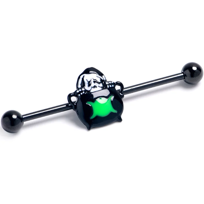 Women's Earrings – Elegant Designs for Every Personality--14 Gauge Black Triple Moon Cauldron Halloween Industrial Barbell 38mm