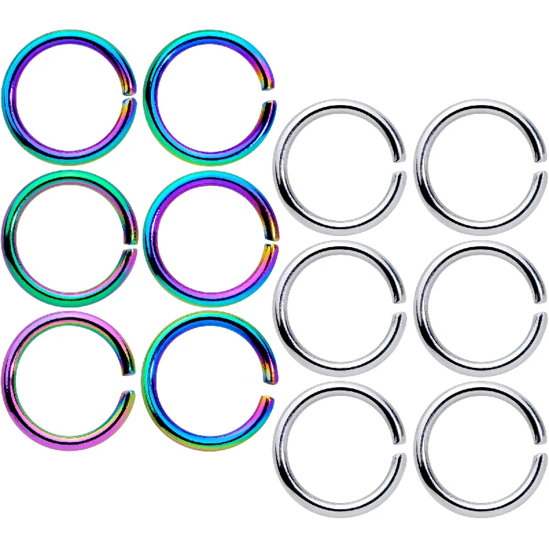 Comfortable Lip Rings with Sparkling Detail16 Gauge 5/16 Steel Rainbow Anodized Seamless Cartilage Ring Set of 12